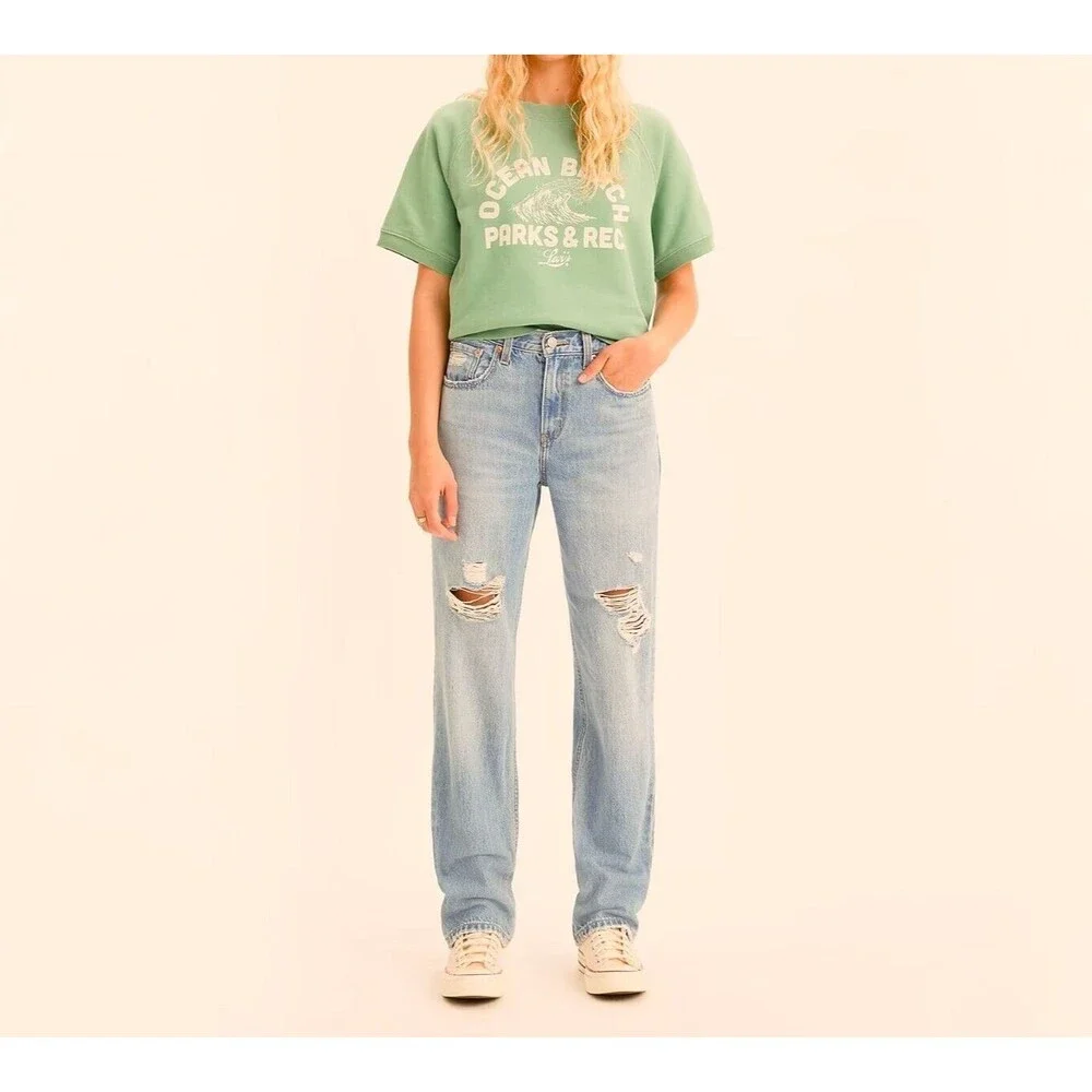 Levi’s 90s Style Low Pro High Rise Straight Jeans Light Wash Distressed Women 29